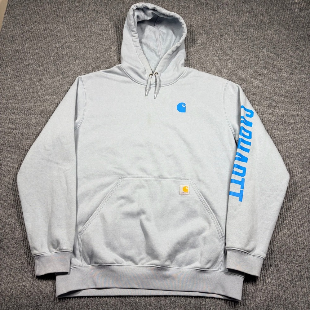 Carhartt Hoodie Mens L Rain Defender Loose Fit Blue Outdoors Workwear Comfort